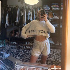 cream fuzzy sweater lounge set - "F*** OFF"